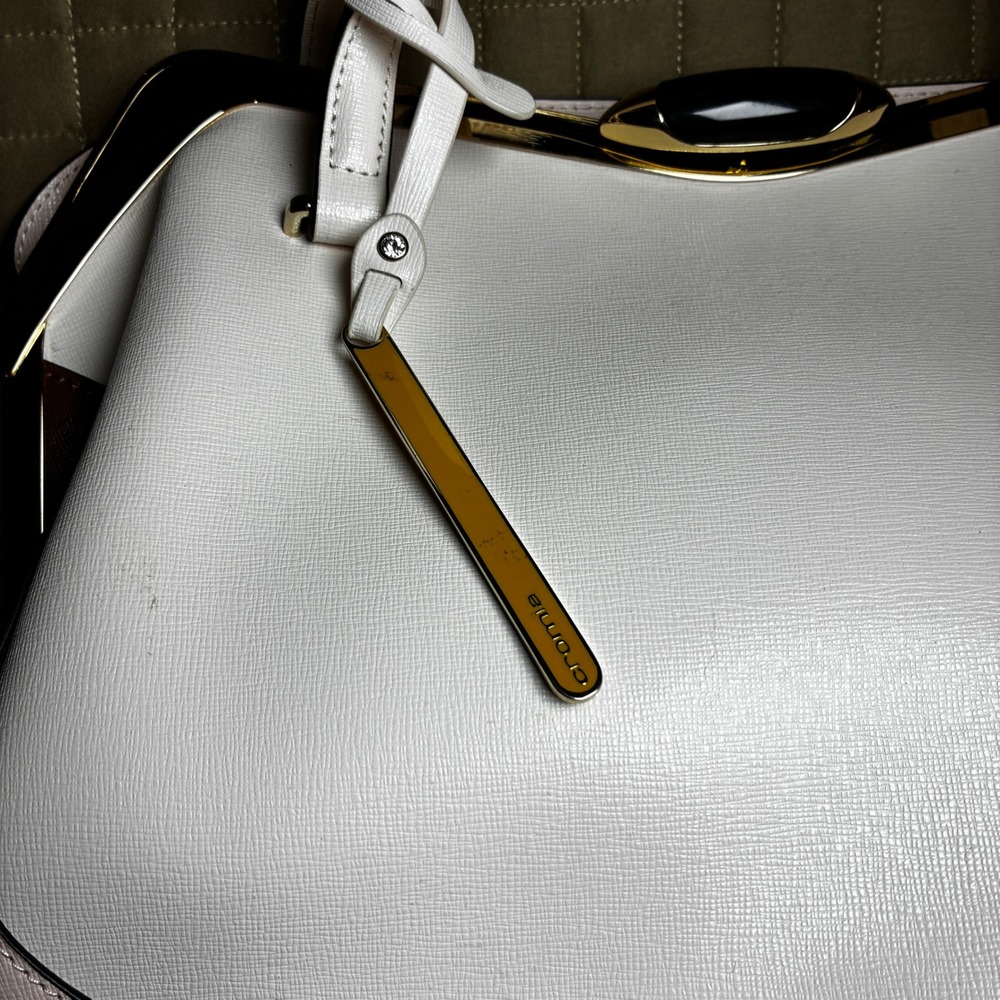 Cromia Italy Leather Handbag White Brown Satchel Frame Bag Saffiano - Picture 7 of 8